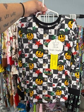 Kids Black Checkerboard Smiley Pajama Set